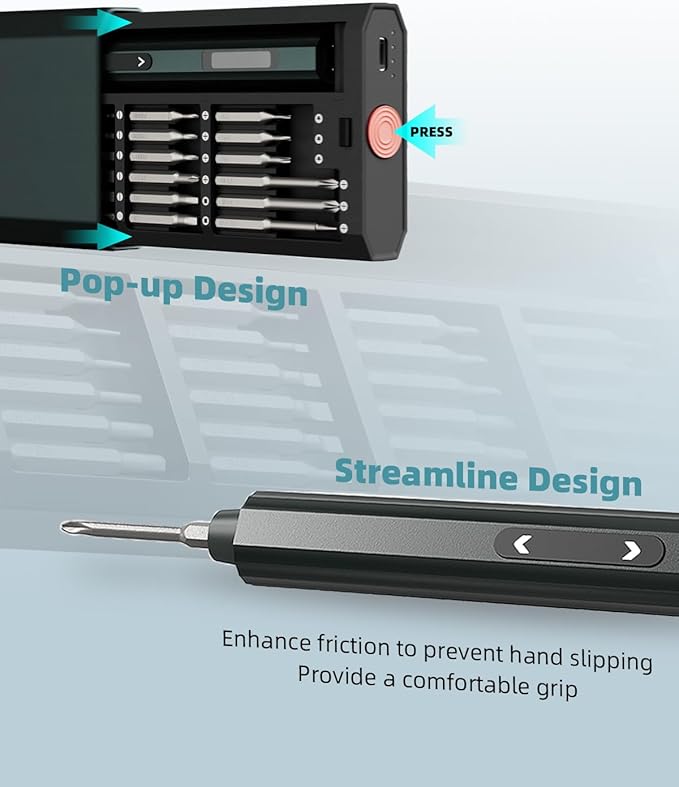 Mini Electric Screwdriver with Display, Precision Electric Screwdriver with 5 Torque Settings, 48pcs S2 Magnetic Bits, LED Light,Electric Screwdriver Cordless for Electronics Phone Camera Laptop Watch