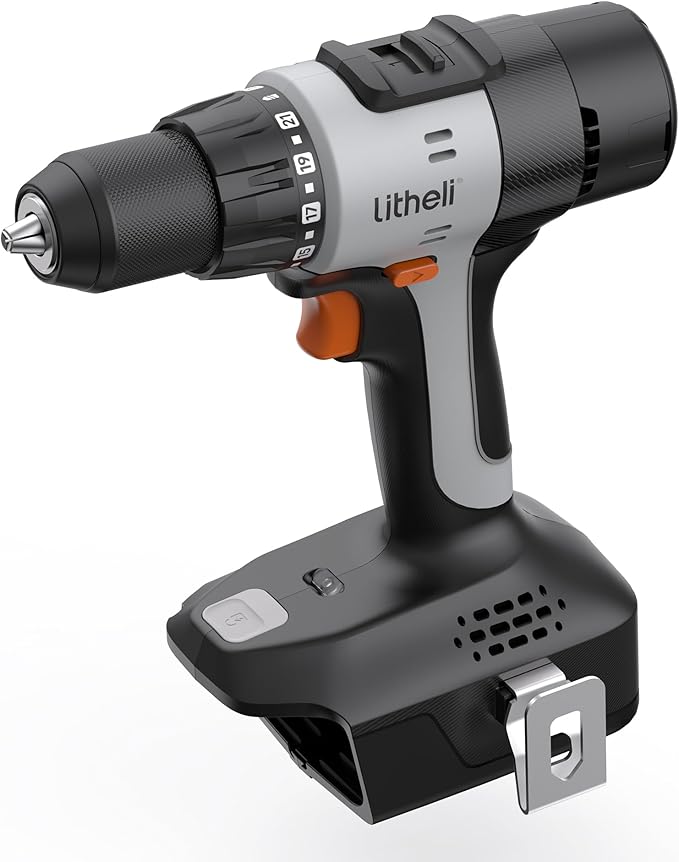 Litheli Cordless Drill Driver, Electric Power Drill with 2 Variable Speed Settings, 1/2 Inch Keyless Chuck, 21+1 Clutch Settings with Maximum Torque of 443 In-lbs (Battery and Charger not Included)