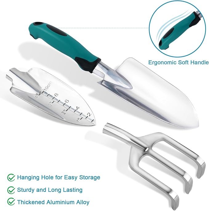 Garden Tools Sets, Gardening Tool Set with 39.3 in Repotting Mat, 7 Piece Gardening Kit with Non Slip Ergonomic Handle, Heavy Duty Garden Tool Bag Gardening Supplies for Women and Men