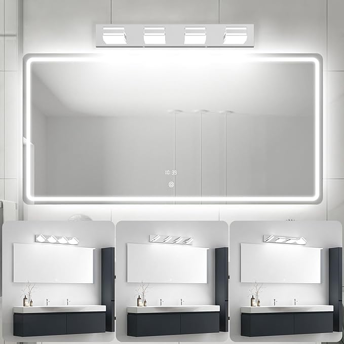 Ralbay Modern Chrome Vanity Light for Bathroom 4-Light 30inch Acrylic Modern LED Bathroom Wall Lighting Fixtures Over Mirror