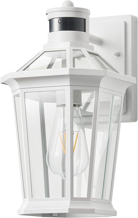 VIANIS Motion Sensor Outdoor Exterior Light Fixture, White Outdoor Porch Lights Wall Mount, Waterproof Dusk to Dawn Coach Lantern, Modern Outdoor Lights Fixtures for Garage, Front Door