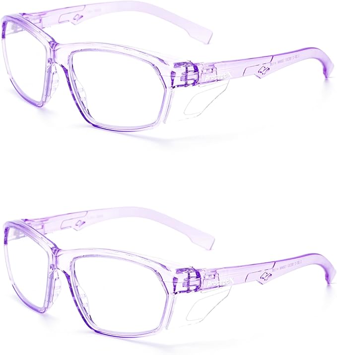 ProtectX Stylish Anti-Fog & Scratch-Resistant Safety Glasses, UV Protection Goggles, Anti-Impact Lightweight Glasses for Men＆Women Lilac Clear - 2 Pack
