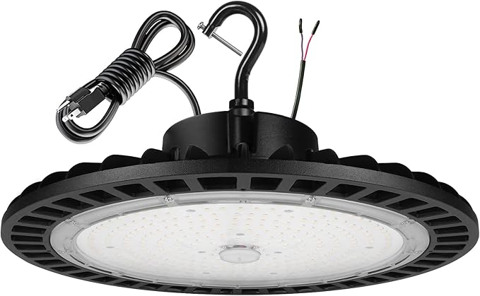 High Bay Led Shop Lights 200W 1-10V Dimmable UFO LED High Bay Light 200W 5000K with US Plug&Hook 30000LM ETL Listed - Ideal Shop Lights UFO Lights Led Warehouse