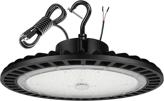 High Bay Led Shop Lights 200W 1-10V Dimmable UFO LED High Bay Light 200W 5000K with US Plug&Hook 30000LM ETL Listed - Ideal Shop Lights UFO Lights Led Warehouse
