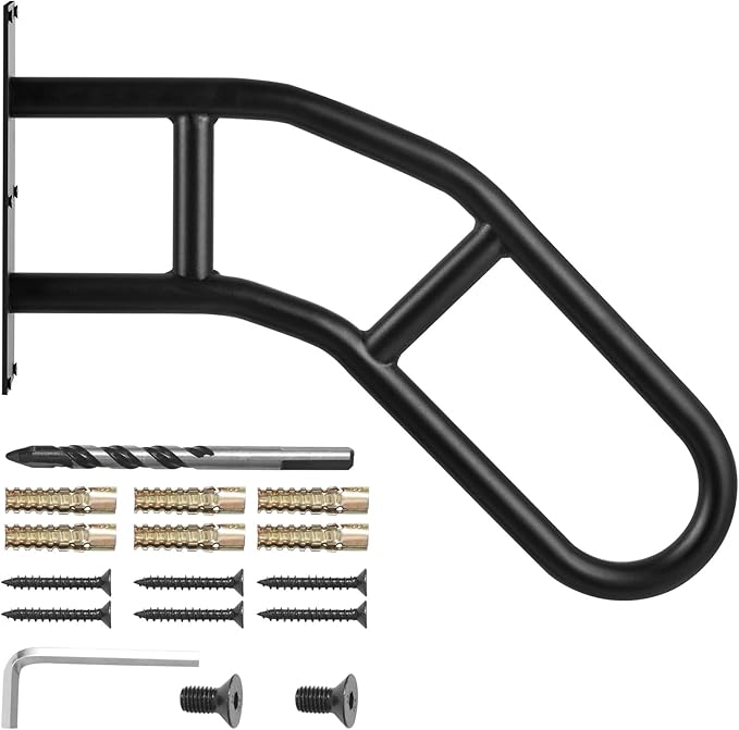 VEVOR Handrails for Outdoor Steps, 29" Length Wall Mount Safety Railings for 1-3 Steps, U-Shaped Handrail with Matte Black Finished, Stair Handrails for Kids, Elderly, Pregnant Women, Disabled 2 PCS