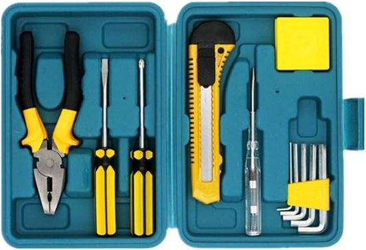 Shiratori 12-Piece Tool Set - General Household Hand Tool Kit with Plastic Toolbox Storage Case (Small)