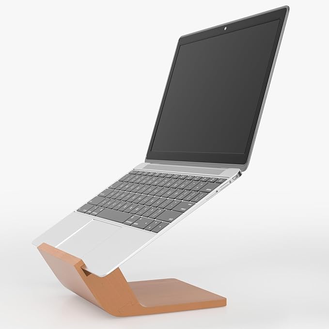 Wooden Laptop Stand, Ergonomic Computer Stand for Desk, Portable Laptop Riser, Notebook Stand Holder Compatible with MacBook Pro/Air, Dell, HP, Lenovo and All Laptops (10-17 inch), Wood