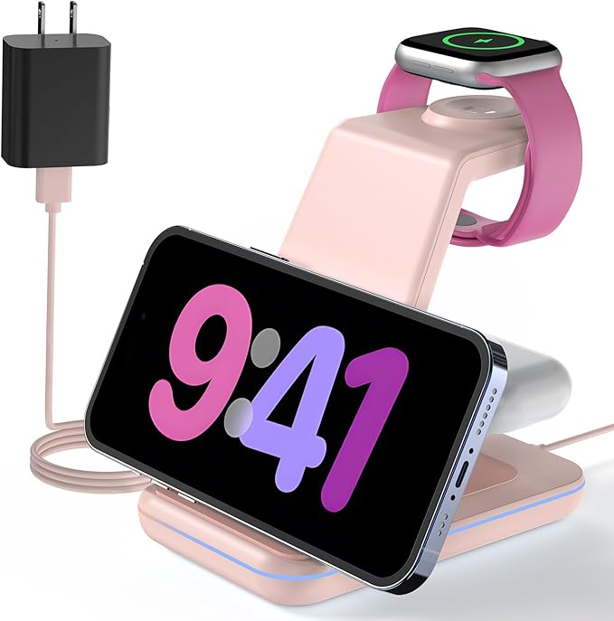 Wireless Charging Station for Apple Devices: 3 in 1 Phone Charger Stand for iPhone 16 15 14 13 12 11 SE X Pro Max - Apple Watch Ultra/10/9/8/SE/7/6/5/4/3 - AirPods Pro 2 3 4