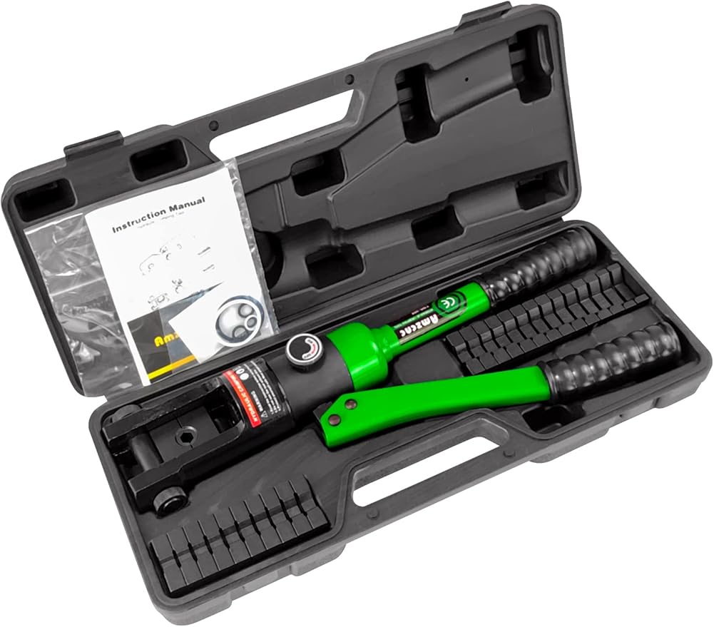 AMZCNC 16 Ton Hydraulic Wire Crimper Battery Cable Lug Terminal Crimping Tool WIth Standard US cable Dies,Crimps 6 AWG to 600 MCM, Cable Crimping Tool with 13 Pairs of Standard US cable Dies