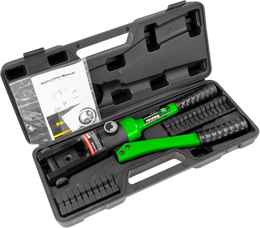 AMZCNC 16 Ton Hydraulic Wire Crimper Battery Cable Lug Terminal Crimping Tool WIth Standard US cable Dies,Crimps 6 AWG to 600 MCM, Cable Crimping Tool with 13 Pairs of Standard US cable Dies