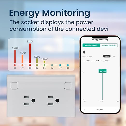 Smart Wall Outlet ,Energy Monitoring,2.4GHZ WiFi Socket FCC,Work with Tuya/Alexa/Google Assistant No Hub Required,White