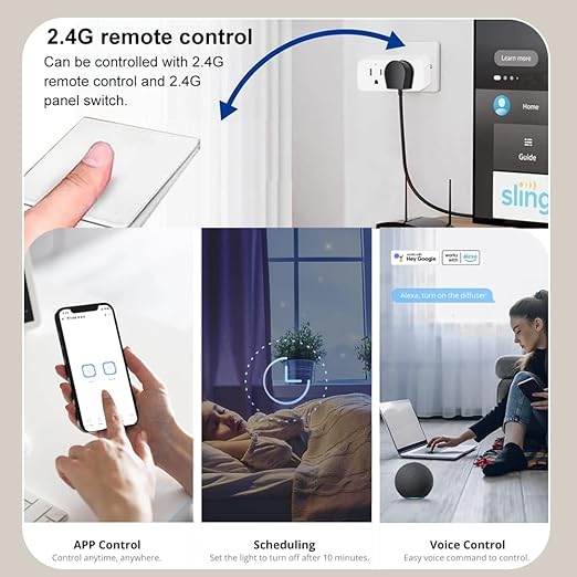 Ewelink 16a WiFi Smart Plug, App Remote Control Timer Outlet Power Socket with 2.4Ghz Wireless Switch, 2-in-1 Compact Design, Compatible with Alexa,Google Home, SmartThings