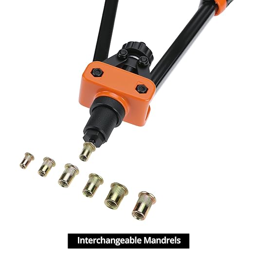 QWORK Rivet Nuts Tool Kit, 14" Hand Rivet Tool with 6 Interchangeable Mandrels and 90 Rivet Nuts, Heat-Treated Chrome Vanadium Alloy