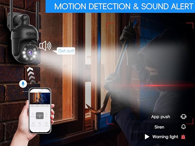 [360° View] 3K Wireless Security System, 4pcs 5MP PTZ Cameras Outdoor Indoor, WiFi Camera Outside CCTV Surveillance NVR C102 System with Floodlight Color Night Vision Motion Sensor Alarm,24/7 Record