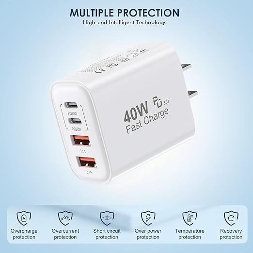 iPhone 16 15 Pro Max Fast Charger, 2Pack Long 6FT USB C to C Woven Cable Cord 40W USB C Apple Charger 4 Port PD&AC Charger Block Fast Charging for iPhone 16/16e/16 Pro/16 Plus/15/15 Pro/15Pro Max/iPad