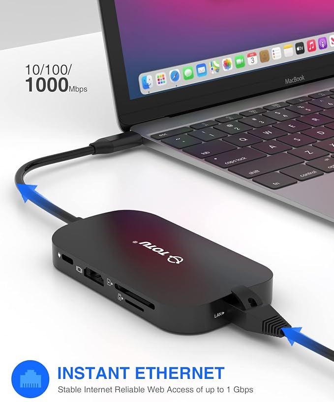 USB C Hub, 9-in-1 Type C Hub with 4K USB C to HDMI, Ethernet Port, USB-C Power Delivery (PD) Port, 2 USB 3.0 Ports, USB 2.0 Port, SD/TF Card Reader, Compatible with MacBook Pro Air and Type C Laptops
