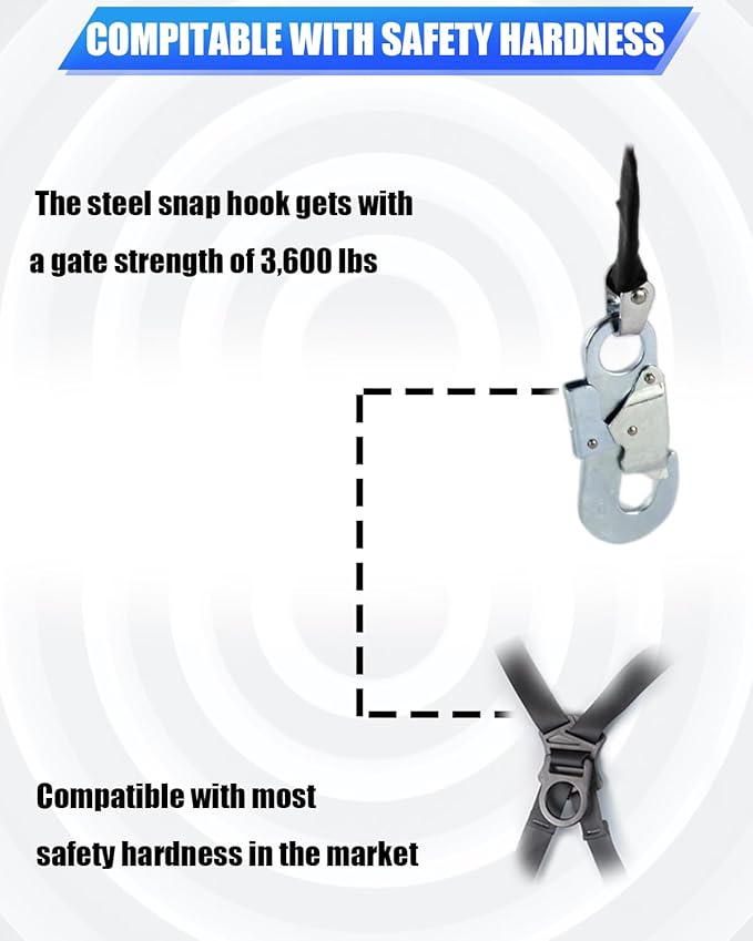 26FT Shemior Web Self Retracting Lifeline, No Tangle Lightweight Housing SRL, Self Retractable Safety Lanyard, Fall Arrest Protection PPE Gear for Roofing Construction, OSHA/ANSI Compliant