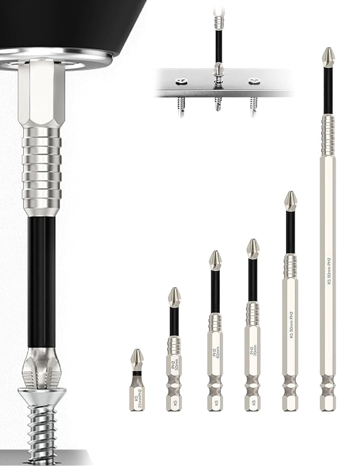 HUHAO 6Pcs High Magnetic Screwdriver Drill Bit Set, K5 Impact-Resistant and Nonslip Bit, Anti Slip Screwdriver Bits for Dry Wall, Sheetrock, Electric Drills - High Magnetic Strength & High Hardnes