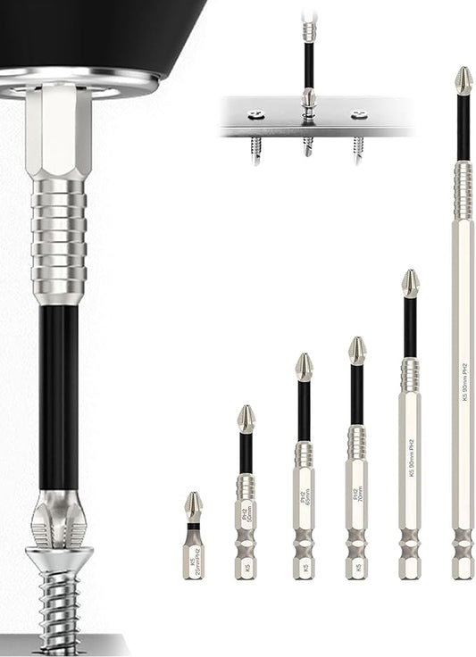 HUHAO 6Pcs High Magnetic Screwdriver Drill Bit Set, K5 Impact-Resistant and Nonslip Bit, Anti Slip Screwdriver Bits for Dry Wall, Sheetrock, Electric Drills - High Magnetic Strength & High Hardnes