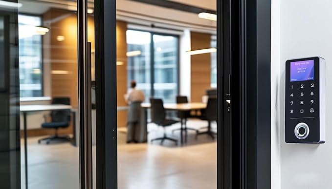 Door Access Control System Kit - Fingerprint, RFID Card, and Password Entry, 600LB Magnetic Lock, Infrared Wireless Switch, Waterproof Door Access Controller with LCD Screen Display