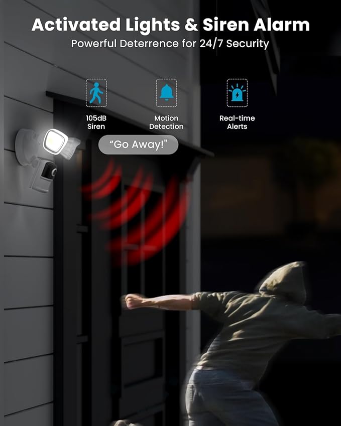 ieGeek Floodlight Camera, 5MP Outdoor Home Security Light with Cameras, 5G/2.4G WiFi Wired Flood Light Cam with Smart Motion Sensor/Siren, Color Night Vision, 2 Way Audio, 24/7 Record,Works w/Alexa