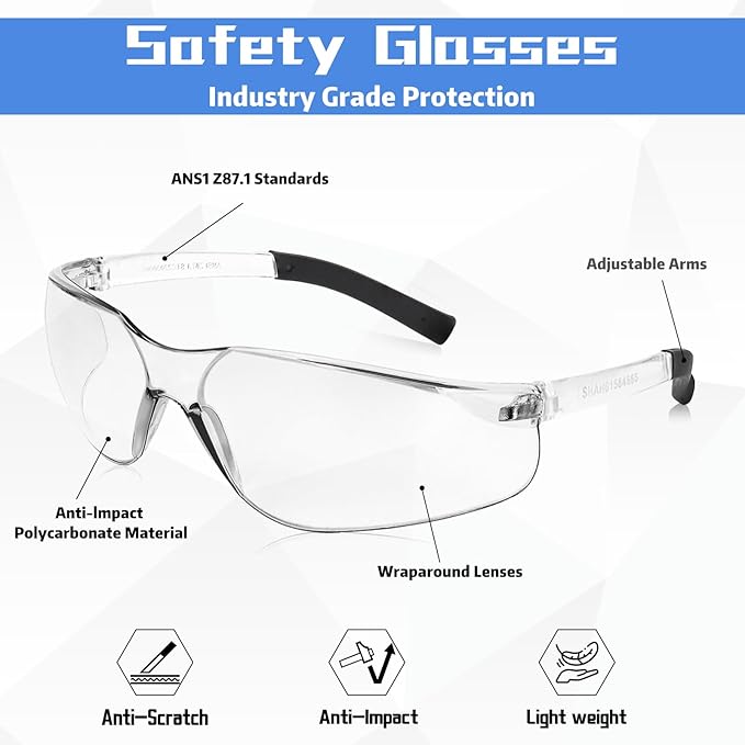 24 Pack Bulk Safety Glasses Clear Lens ANSI Z87.1 Safety Glasses for Women Men Eye Protection Glasses with Scratch and Impact Resistant for Construction and Laboratory
