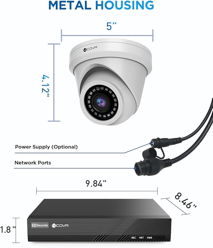 4COVR Security Camera Outdoor System, 4K 8 Channel H.265 NVR with 2TB HDD, AI Human Vehicle Detection & Night Vision, 8X 5MP Commercial IP67 Dome IP Camera Built-in Mic, 24/7 Recording, LY97AX5M0808