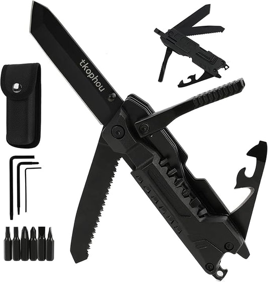 Multitool Knife, Multi Tool Pocket Knife for Men, 17-in-1 Folding Knife Camping Multitool for Hiking, Fishing, Survival, Men Gifts for Birthday Christmas