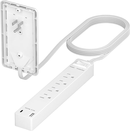 LIDER Surge Protected Outlet Extender, 4-Outlet Power Strip, 1 USB Type-A, and 1 USB Type-C Port, Surge Protect Up to 1500J, Ultra-Thin Wall Plate Plug with Cord Extender, 5ft Cord, ETL-Listed, White