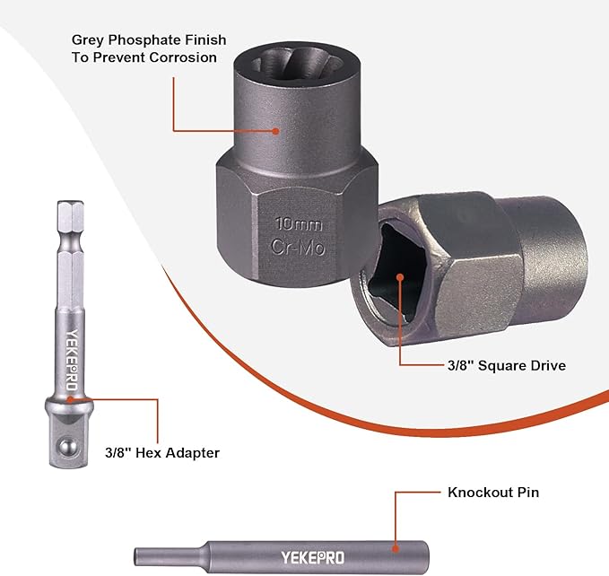 15 PCS Bolt Extractor Set, 3/8" Drive Impact Bolt & Nut Remover Socket Tool Kit, Stripped For Damaged, Frozen, Studs, Rusted, Rounded-Off Bolts, Nuts & Screws, Cr-Mo Steel, T38215