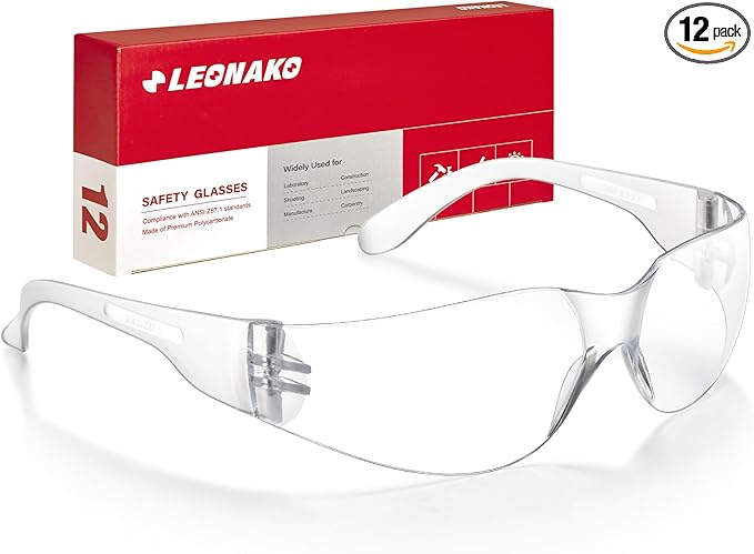 Clear Safety Glasses for Men Bulk of 12, Safety Goggles with Polycarbonate ANSI Z87.1 Impact Resistant Lens, Anti Scratch Protective Eyewear