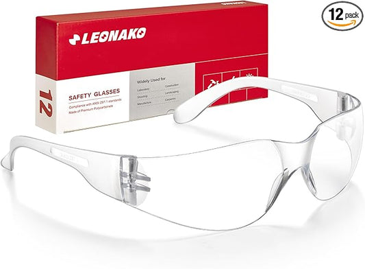 Clear Safety Glasses for Men Bulk of 12, Safety Goggles with Polycarbonate ANSI Z87.1 Impact Resistant Lens, Anti Scratch Protective Eyewear