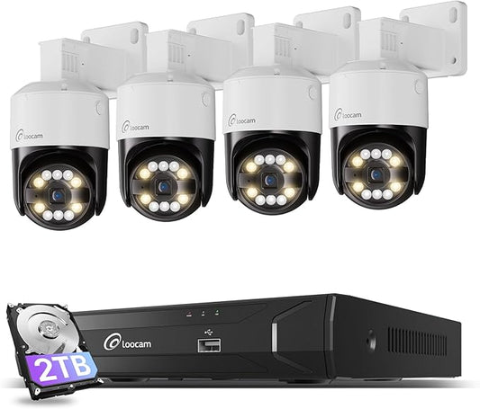 5MP Home Security Camera System, 4pcs Pan & Tilt Wired PoE IP Cameras Set for Indoor Outdoor, AI Person/Pet/Vehicle Detection, Color Night Vision, 4K 8CH NVR 2TB HDD Included, Plug & Play