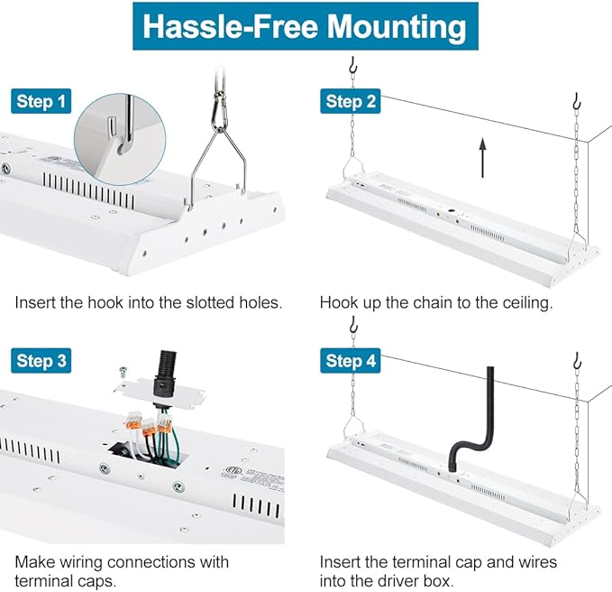 2-Pack 300W High Bay LED Shop Lights, Power Tunable 300W/240W/200W, 4000K/5000K Selectable, 3FT 42000LM 100-277V, Linear High Bay Lights for Warehouse Workshop Supermarket Stadium, ETL
