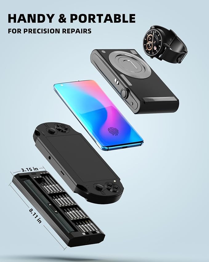 Mini Electric Screwdriver with Display, Precision Electric Screwdriver with 5 Torque Settings, 48pcs S2 Magnetic Bits, LED Light,Electric Screwdriver Cordless for Electronics Phone Camera Laptop Watch