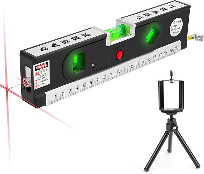 4-in-1 Laser Level with 3 LED Light,Multifunctional Torpedo Level 100Ft Alignment Point & 30Ft Leveling Line,3 Laser Modes Magnetic with Tripod Laser Tool for Hanging Picture Home Renovation