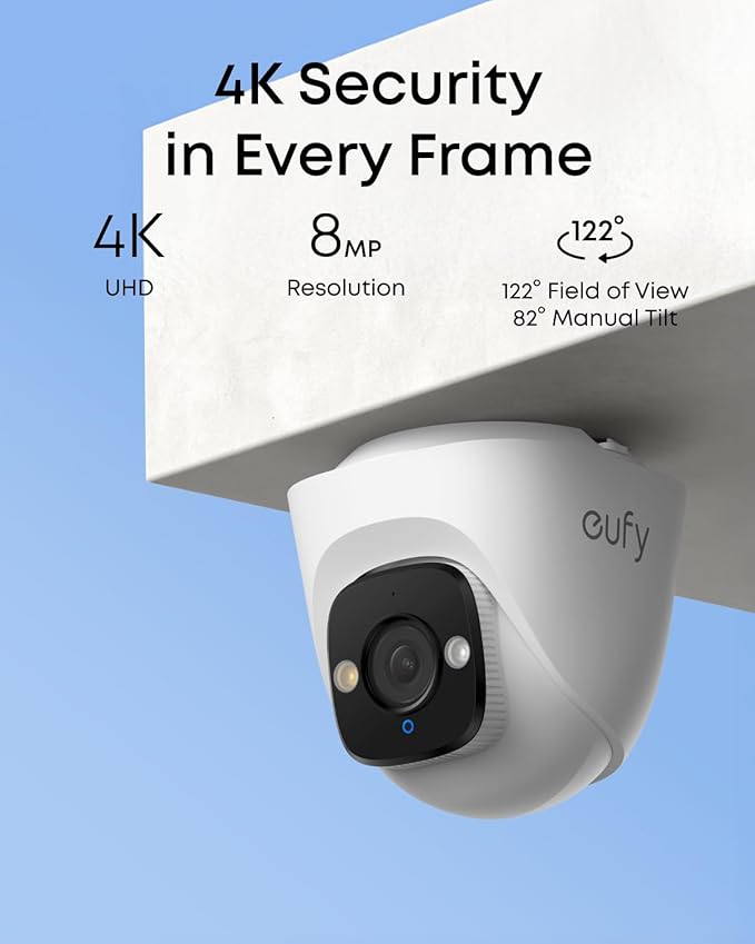 eufy PoE Turret Security Camera E41, NVR Add On Cam, 24/7 Recording, 4K UHD, 122° FOV, F1.6 Color Night Vision, Human/Vehicle/Pet AI Detection, Red and Blue Strobe, Plug and Play