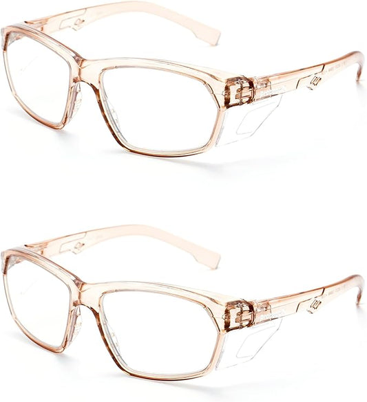 ProtectX Stylish Anti-Fog & Scratch-Resistant Safety Glasses, UV Protection Goggles, Anti-Impact Lightweight Glasses for Men＆Women Cold Brew Clear - 2 Pack