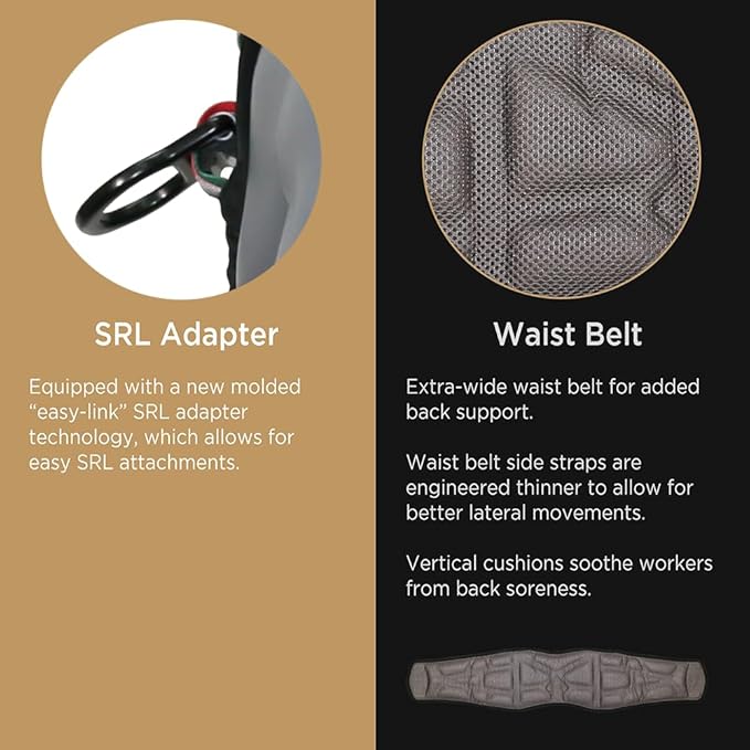 AFP Fall Protection Full-Body Premium Safety Harness, 8” Thick Support Belt, Aluminum D-Rings, Tongue Buckle (OSHA/ANSI PPE)