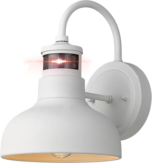 7" Outdoor Light Fixture with Motion Sensor, Dusk to Dawn Exterior Wall Light E26 Base Socket Barn Light, IP65 Waterproof Outside Wall Sconce for Porch, House, Garage, Farmhouse, 2210SWH-1