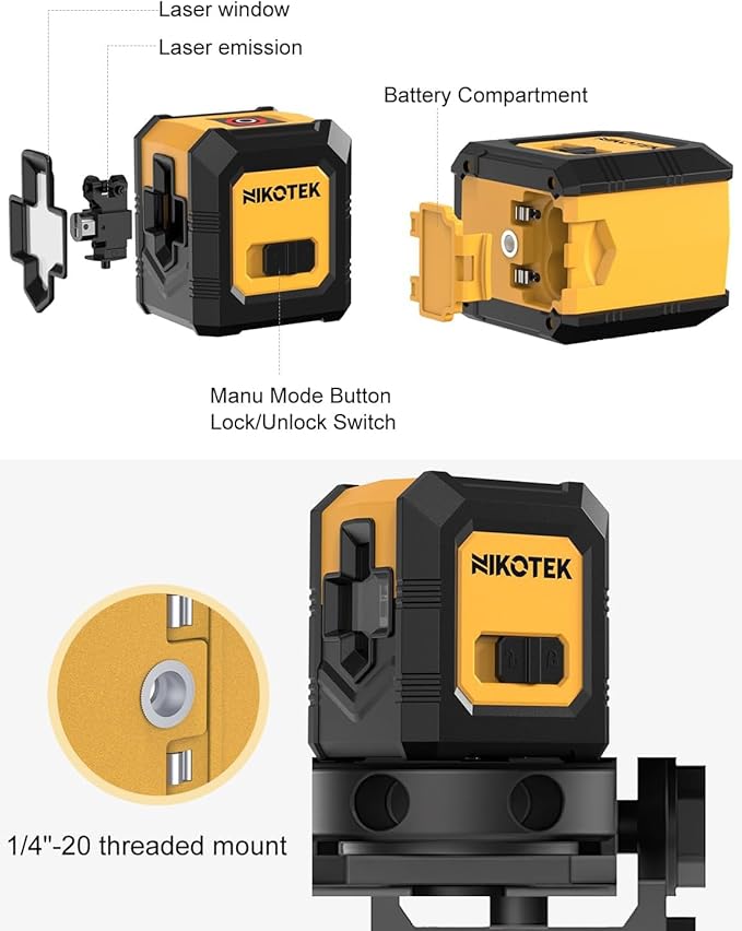 Green Laser Level, 20m/65ft Cross Line Laser with Self-Leveling Green Beam, Carrying Pouch, 2 AA Batteries, for Home Decoration/DIY/Construction Site etc