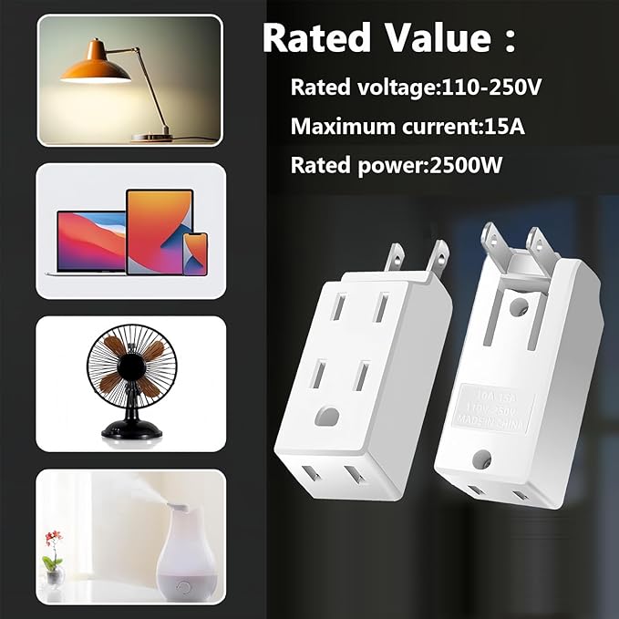 Multi Plug Outlet Extender,AC Flat Plug Adapter Outlet,Mini Indoor Wall Tap Plug, Electrical Wall Outlet Splitter,Fold-Able Wall Adapter for Cruise Ship Home Office and Travel (4Pack,White)