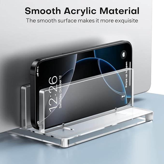 OMOTON Vertical Laptop Stand for Desk, Acrylic Dual Laptop Holder Desktop Clear Adjustable Dock for MacBook Pro Air, HP, All Gaming Laptops up to 17” (Clear, Dual Slot)