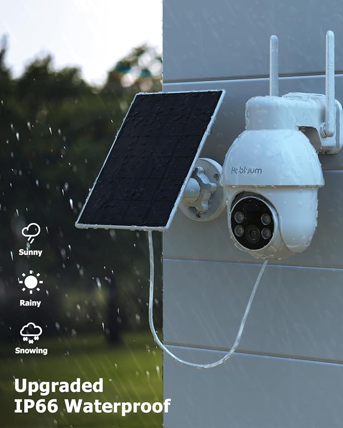 Security Camera Wireless Outdoor, 2K Solar Security Camera,Battery Powered 360°PTZ Outdoor Camera,Color Night Vision,2-Way Audio,PIR Motion Detection,Compatible with Alexa