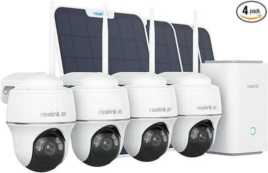 REOLINK 4K Solar Security Camera Outdoor, Encrypted Local Storage Camera System, 360° Pan Tilt, Smart Detection, No Monthly Fee, Home Hub with 4X PT Ultra + Solar Panel