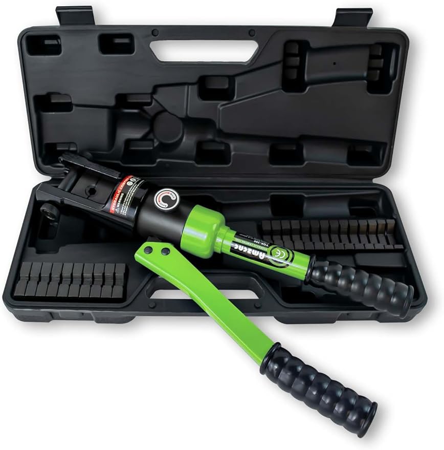 AMZCNC 16 Ton Hydraulic Wire Crimper Battery Cable Lug Terminal Crimping Tool WIth Standard US cable Dies,Crimps 6 AWG to 600 MCM, Cable Crimping Tool with 13 Pairs of Standard US cable Dies