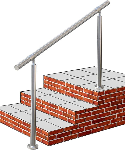 Outdoor 4 Step Handrail, DIY 304 Stainless Steel Transitional Hand Rails with Installation Kit,Silver Porch Stair Railing for Concrete Brick or Wooden Steps, 54x36
