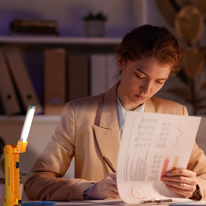 Mudder 6 Pcs LED Work Flashlights with Magnetic Base, Rechargeable, Portable, Yellow