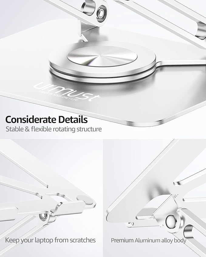 Urmust Laptop Stand for Desk with 360 Rotating Base, Ergonomic Adjustable Laptop Riser for Laptops 10 to 16 Inches