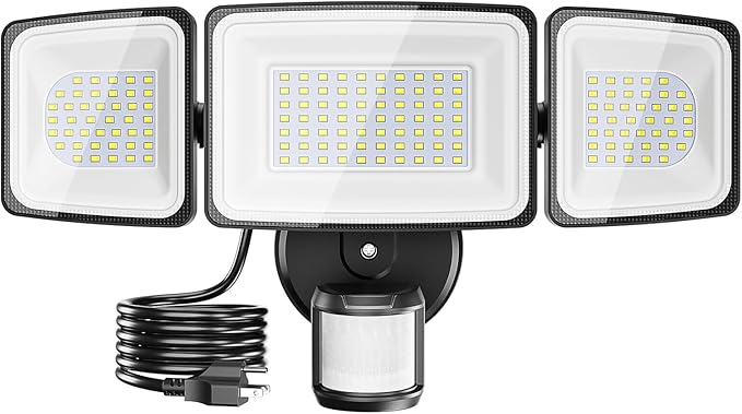 Onforu 100W LED Motion Sensor Outdoor Lights Plug in, Dusk to Dawn Flood Security Lighting Outside, Motion-Activated Detector Exterior Photocell Light Fixture, 9000LM 6500K IP65 Waterproof (Black)